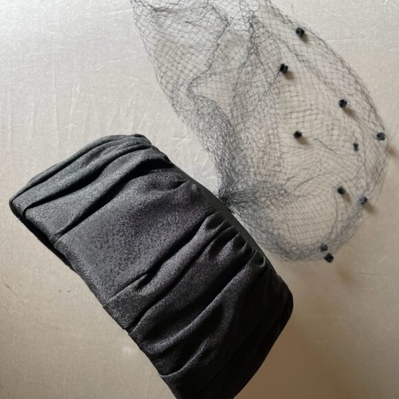 Vintage Black Pillbox Hat Flocked Veil 1950\'s Fifties Retro main image 8